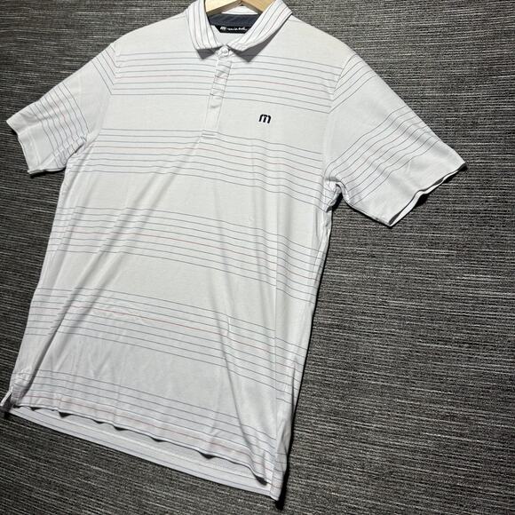 Travis Mathew Polo Shirt Men's M White Striped Short Sleeve Golf - Picture 5 of 13